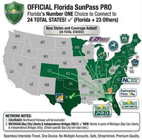 Generic SunPass Pro attached to a windshield in a car, demonstrating quick no-tools installation benefit