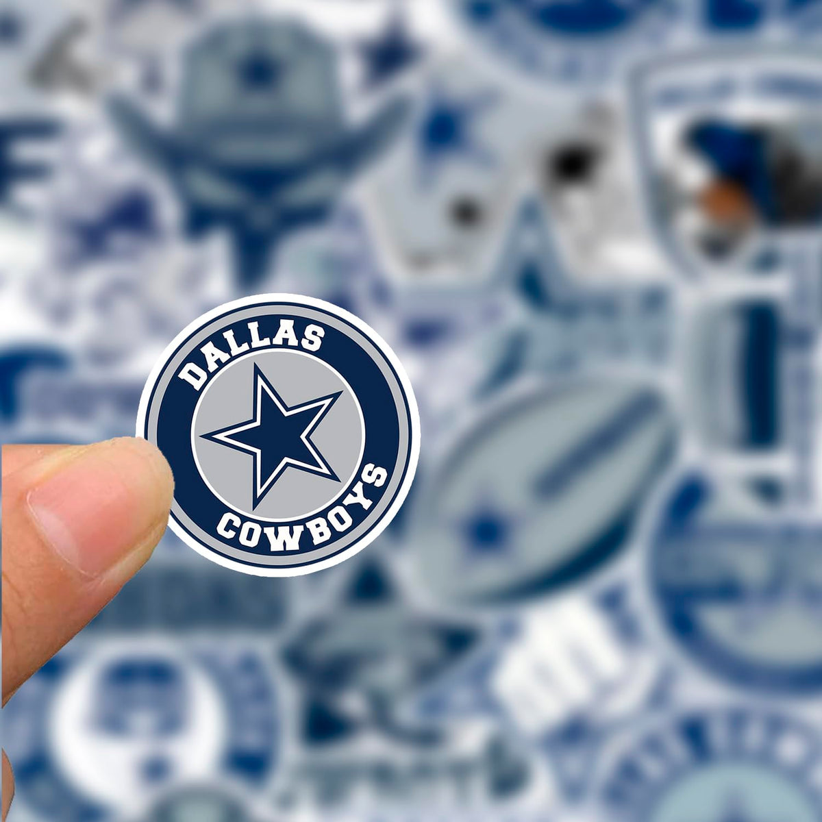 SUNSAIL Cowboys sticker closeup 1 shows durable vinyl for outdoor use on water bottles.