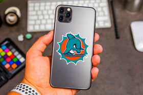 SUNSAIL Miami Dolphins stickers on a laptop, scratch resistant and easy to reposition