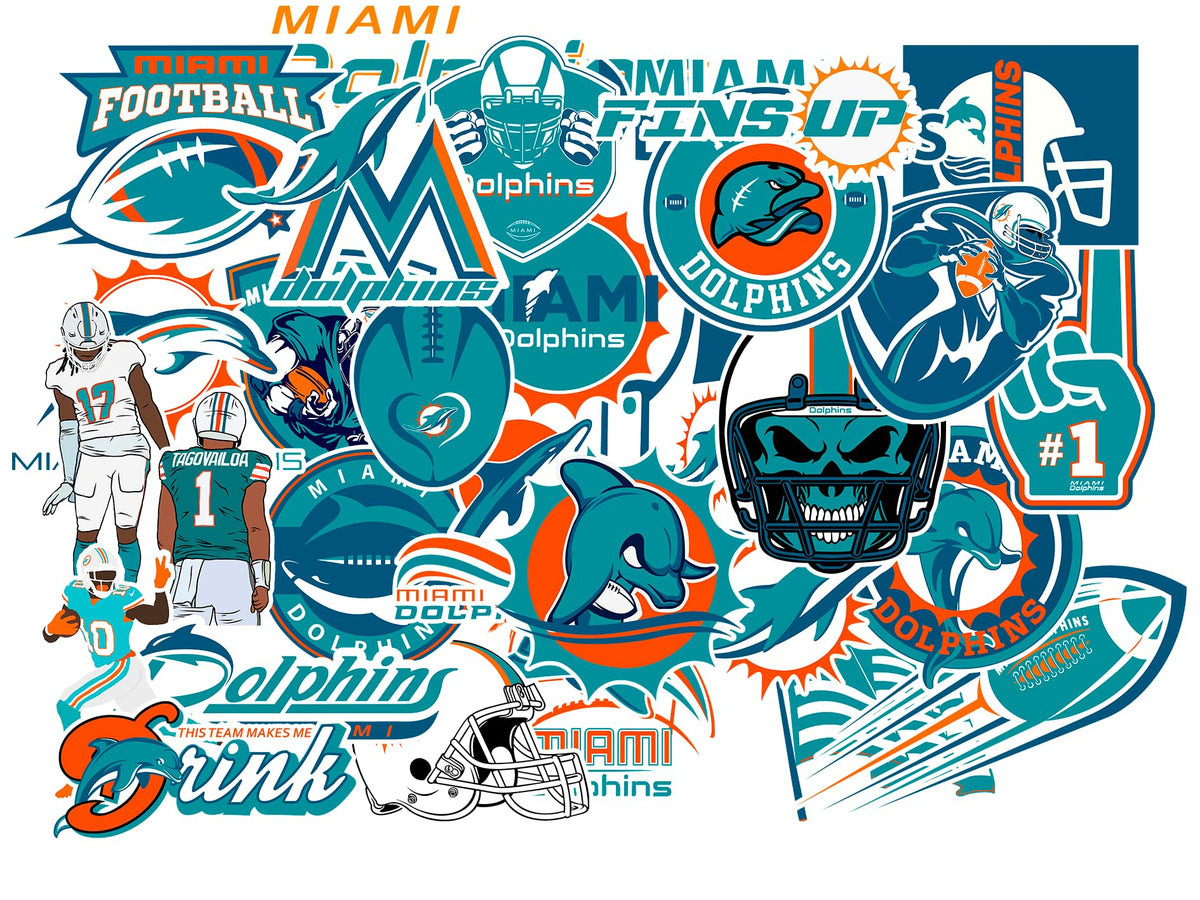 SUNSAIL Miami Dolphins stickers on a water bottle, waterproof and durable for daily outdoor use