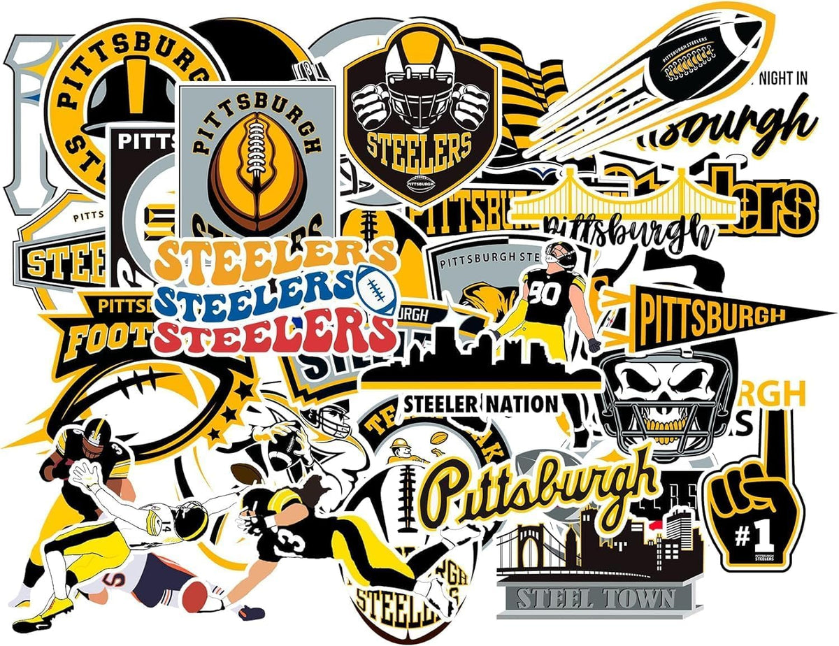 SUNSAIL Steelers sticker pack front view, durable waterproof vinyl for laptops.