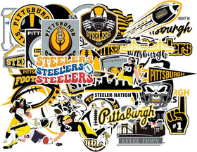 SUNSAIL Steelers sticker pack front view, durable waterproof vinyl for laptops.