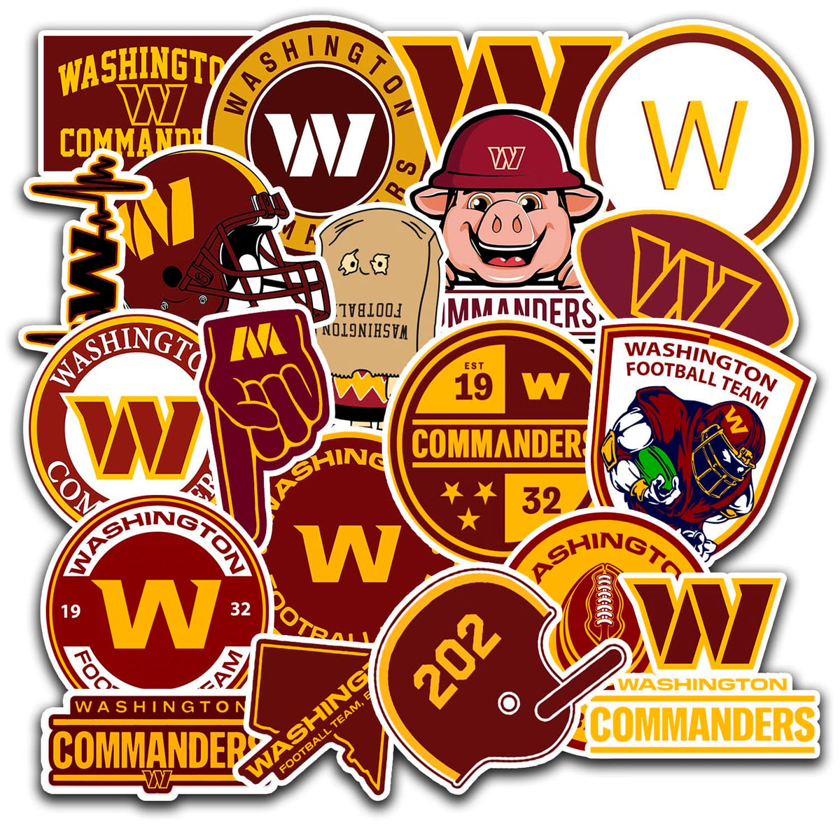 SUNSAIL Washington Commander stickers on water bottle; durable waterproof vinyl for outdoor use.