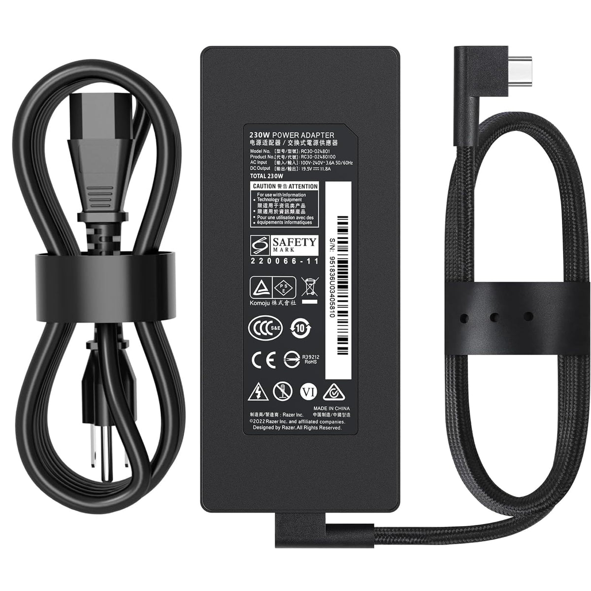 Sunshare 230W RC30-024801 charger front view for reliable laptop power on the go.