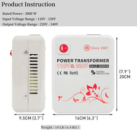 SUNSHUN Step Up Transformer output ports for 220–240V appliances.