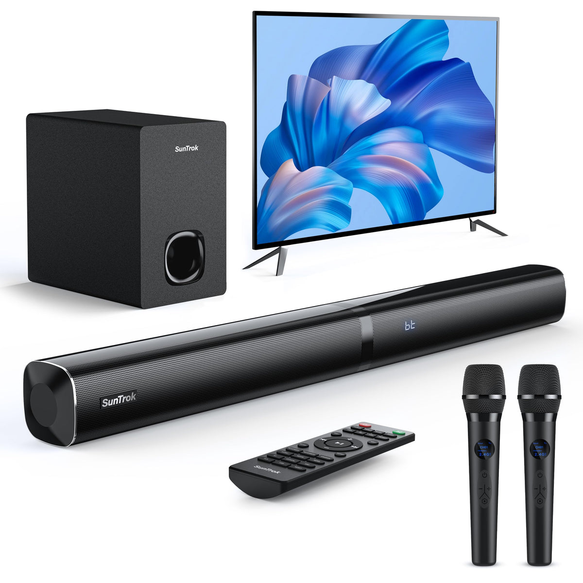 SunTrok soundbar front view for immersive home theater audio and TV viewing