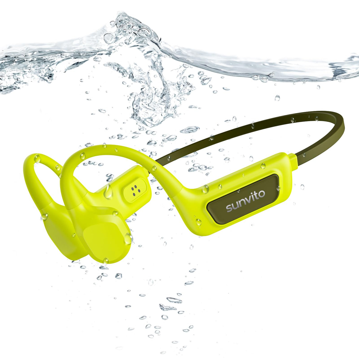 Sunvito bone-conduction swimming headphones with open-ear design for pool workouts.