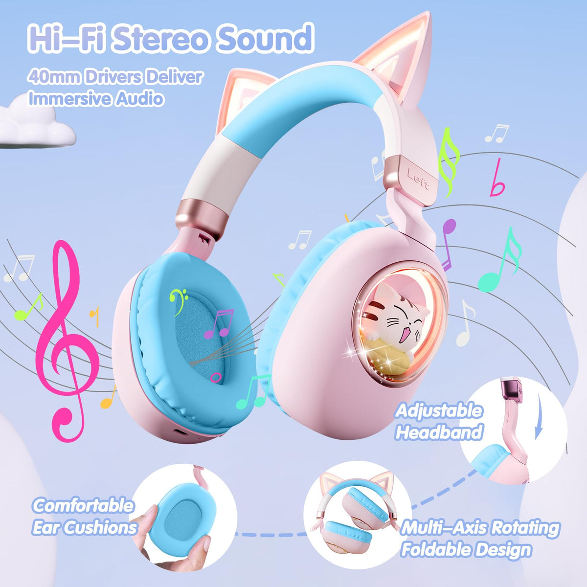 Sunvito Kids Headphones Bluetooth 5.4 for reliable wireless connections on the go.