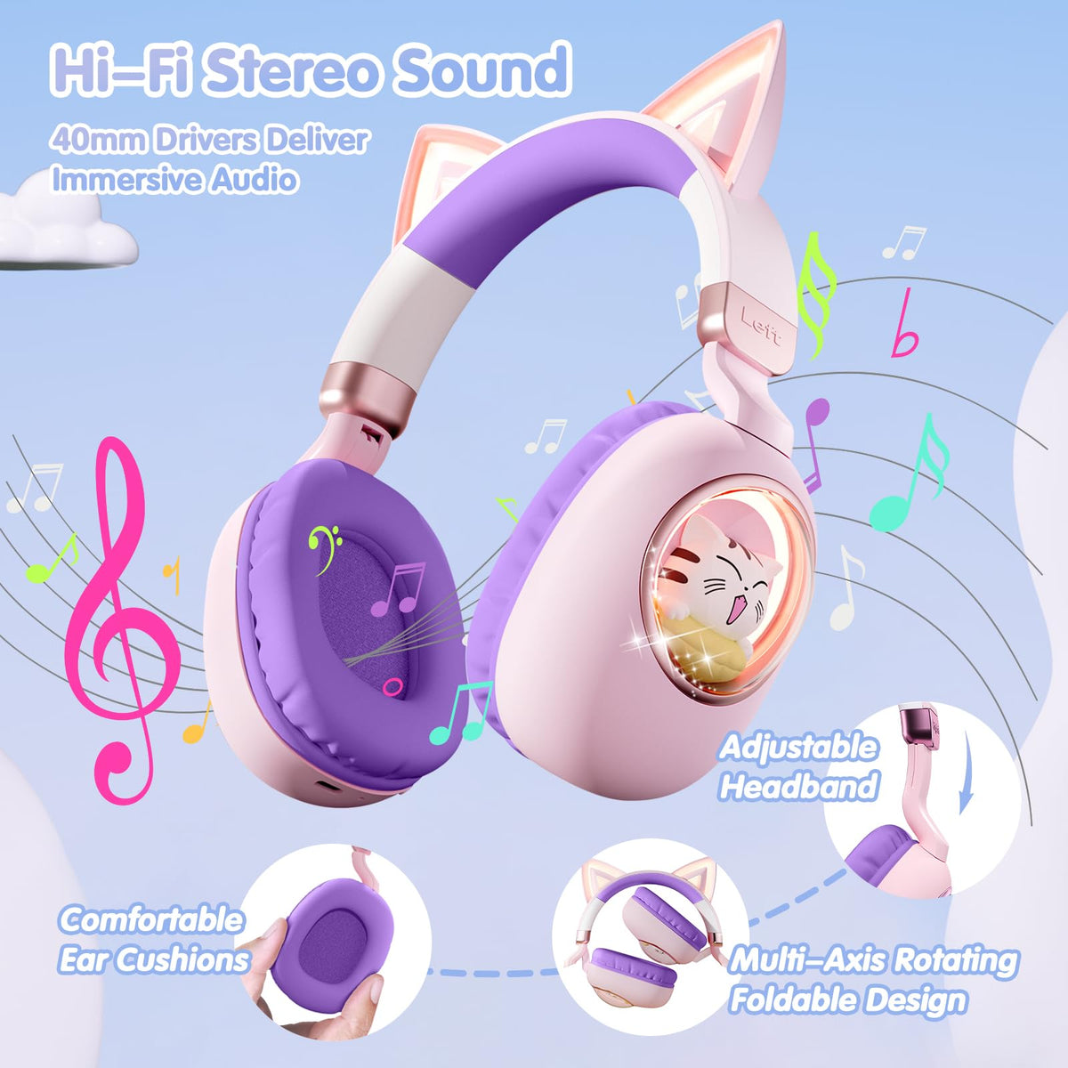 Sunvito wireless headphones with mic for clear school calls