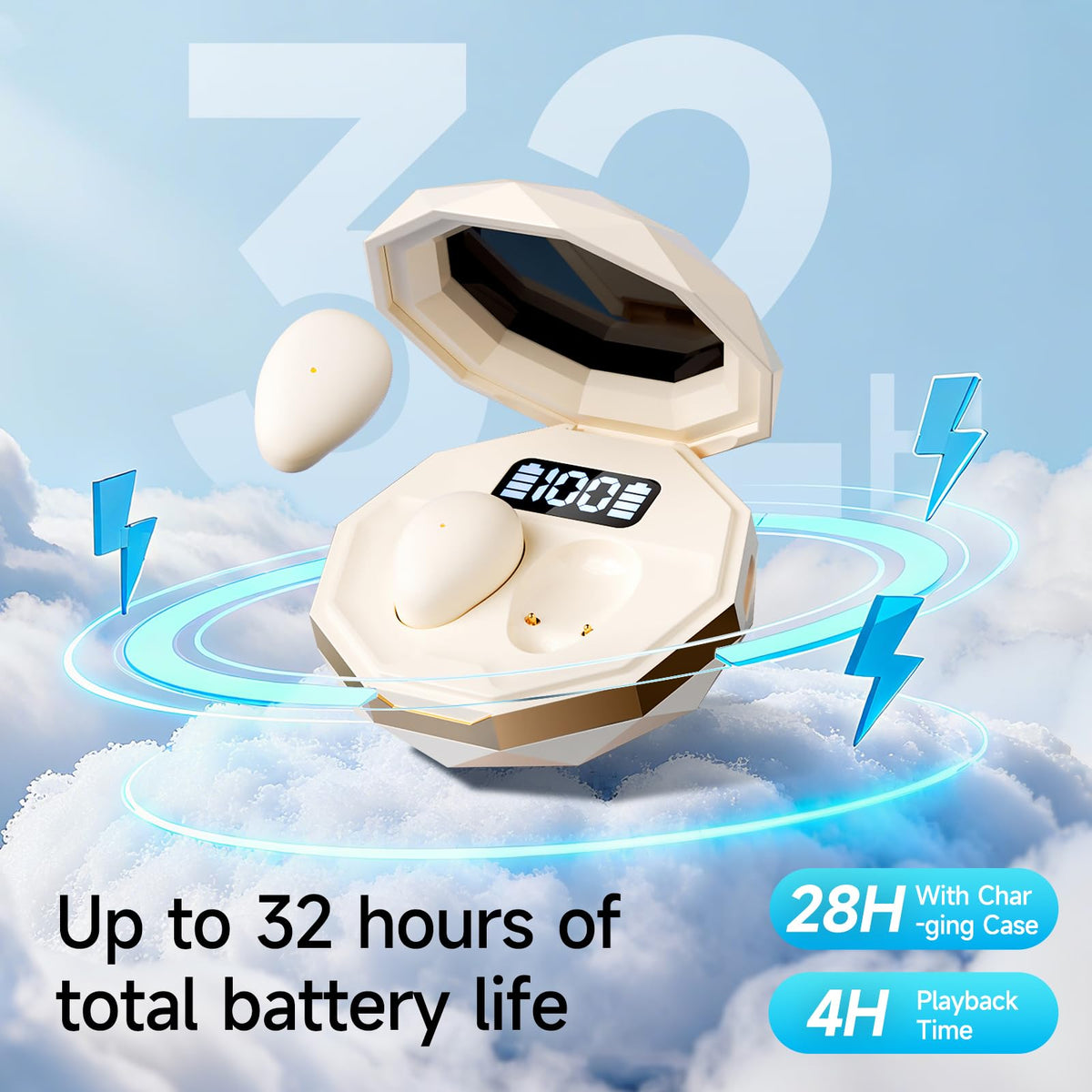 Sunvito Sleep Earbuds charging case extends listening time for travel.