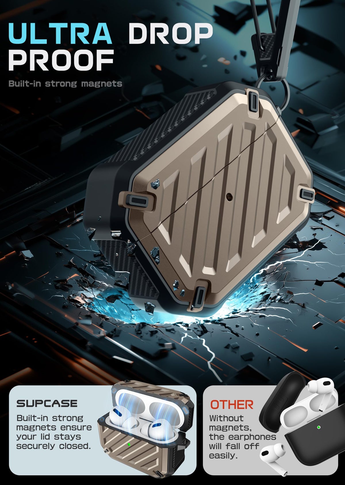 SUPCASE Unicorn Beetle Mag Desert carabiner attachment enables secure carry on the go