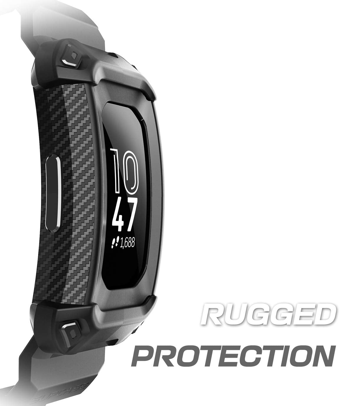 SUPCASE close-up profile bezel detail protecting Fitbit screen during impacts