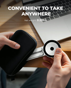SupeDesk multi-angle arms — customize height and tilt for comfortable viewing.