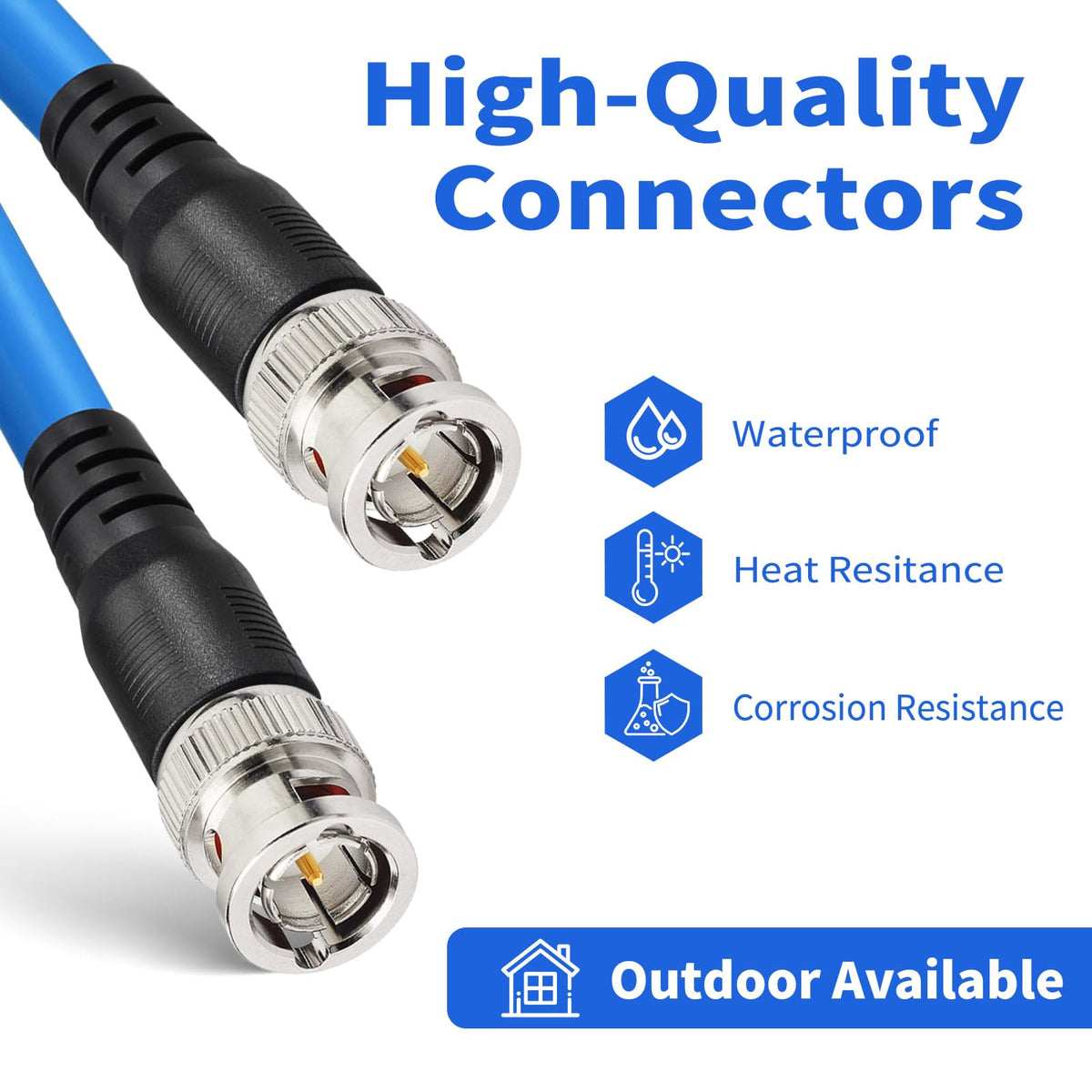 Superbat gold‑plated BNC connector closeup providing low‑loss, secure video connections
