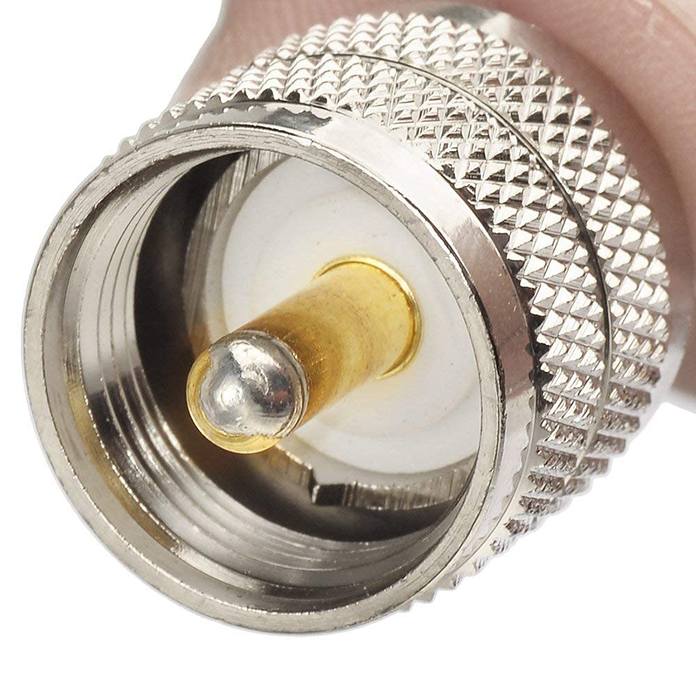 Brass and nickel-plated Superbat PL259 cable for reliable mating.