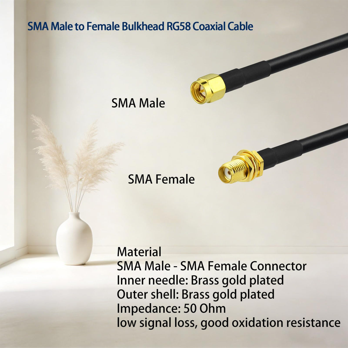 RG58 50 ohm coaxial cable by Superbat for stable RF transmission.