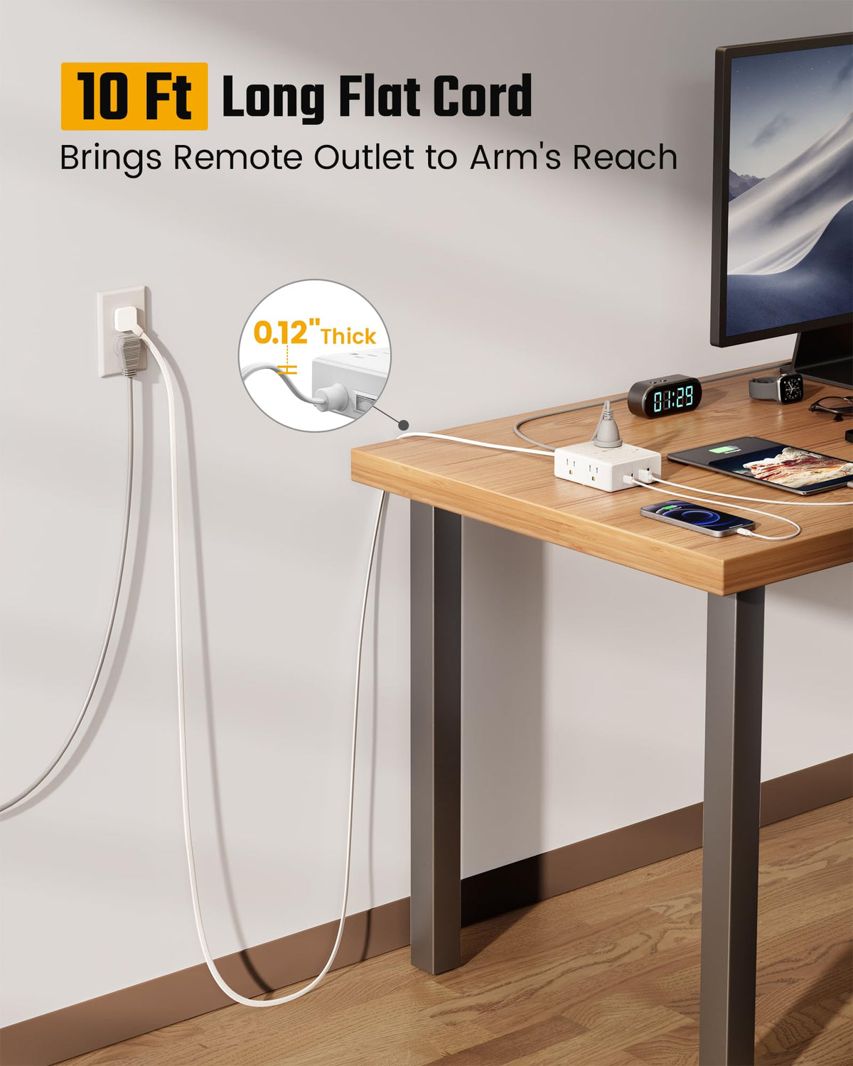 SUPERDANNY 10 ft extension cord reaches distant outlets for flexible placement