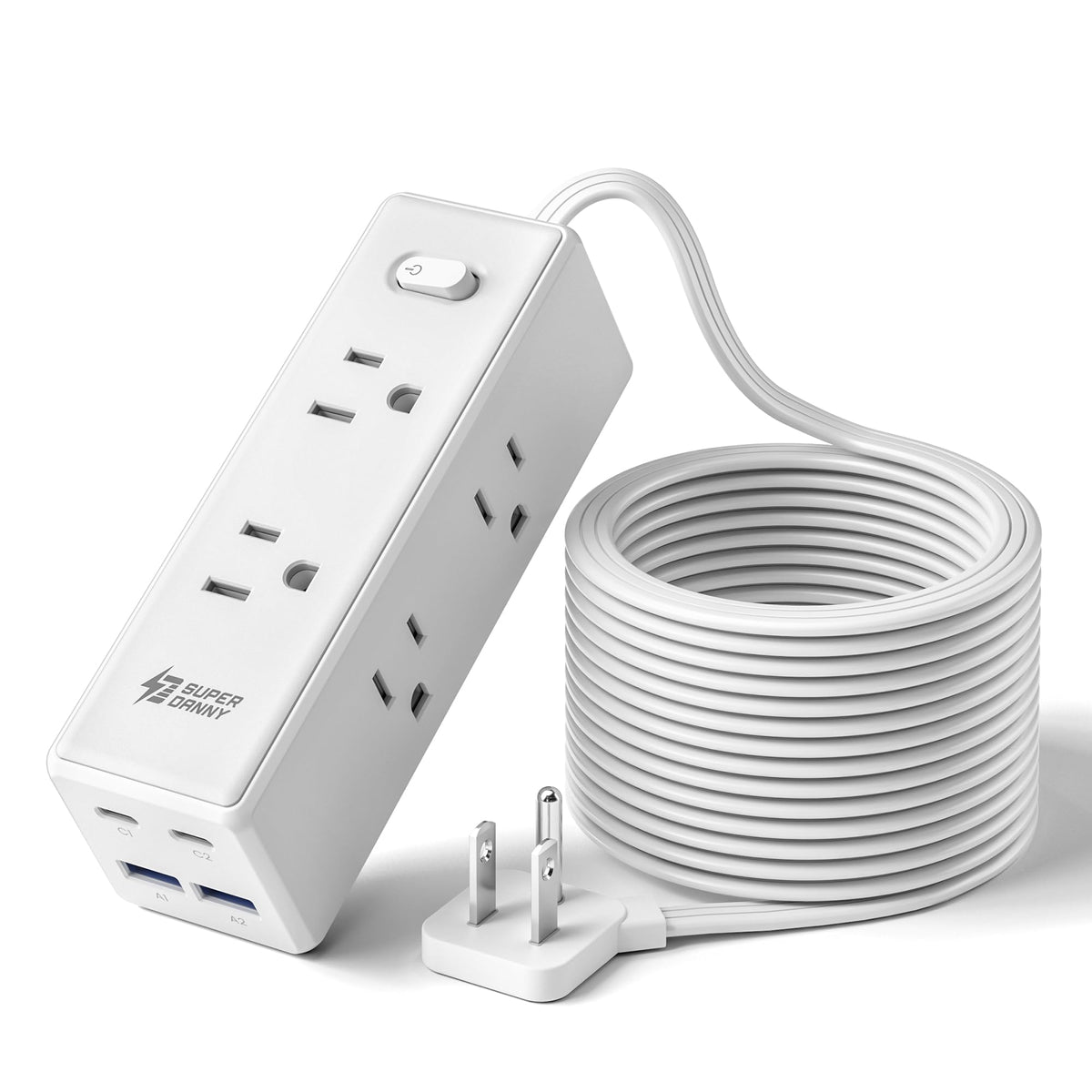 SUPERDANNY 10ft flat extension cord keeps cables tidy and fits behind furniture.