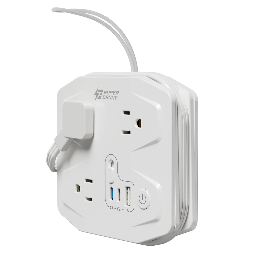SUPERDANNY 20W travel power strip with 3 outlets and 3 USB ports for hotels