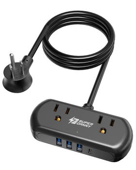 SUPERDANNY 2ft extension cord front view showing compact desk-friendly size