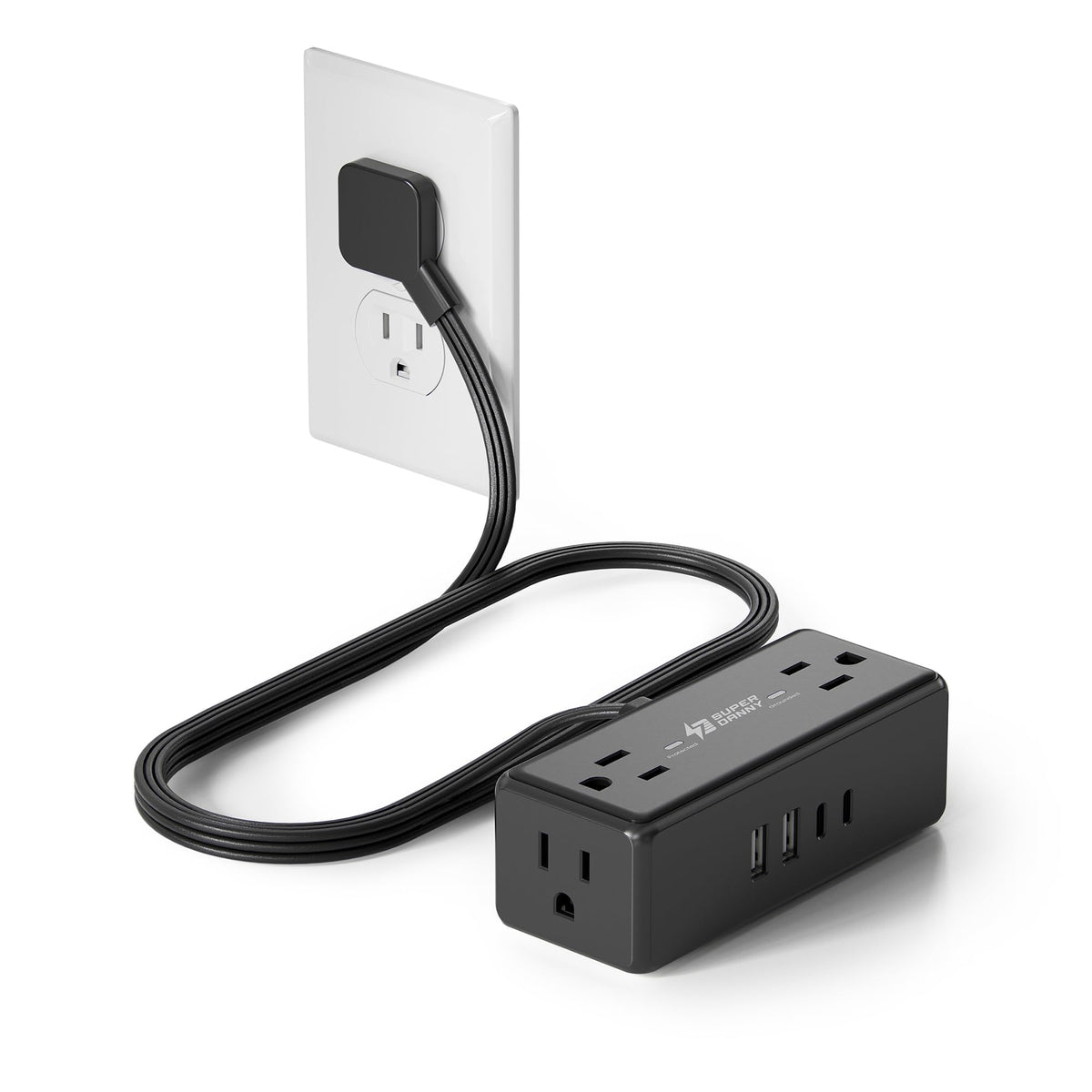 SUPERDANNY 3Ft extension cord with flat plug fits behind furniture for a clean setup.