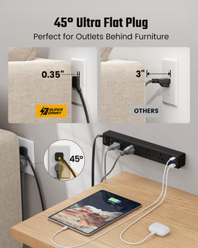 SUPERDANNY close-up of six spaced outlets accommodating bulky adapters