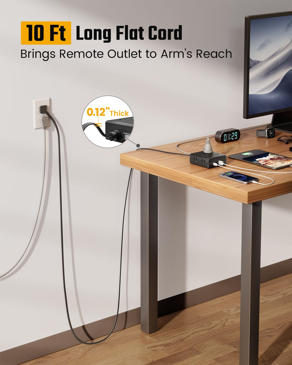 SUPERDANNY 8-outlet surge protector powers multiple devices safely.
