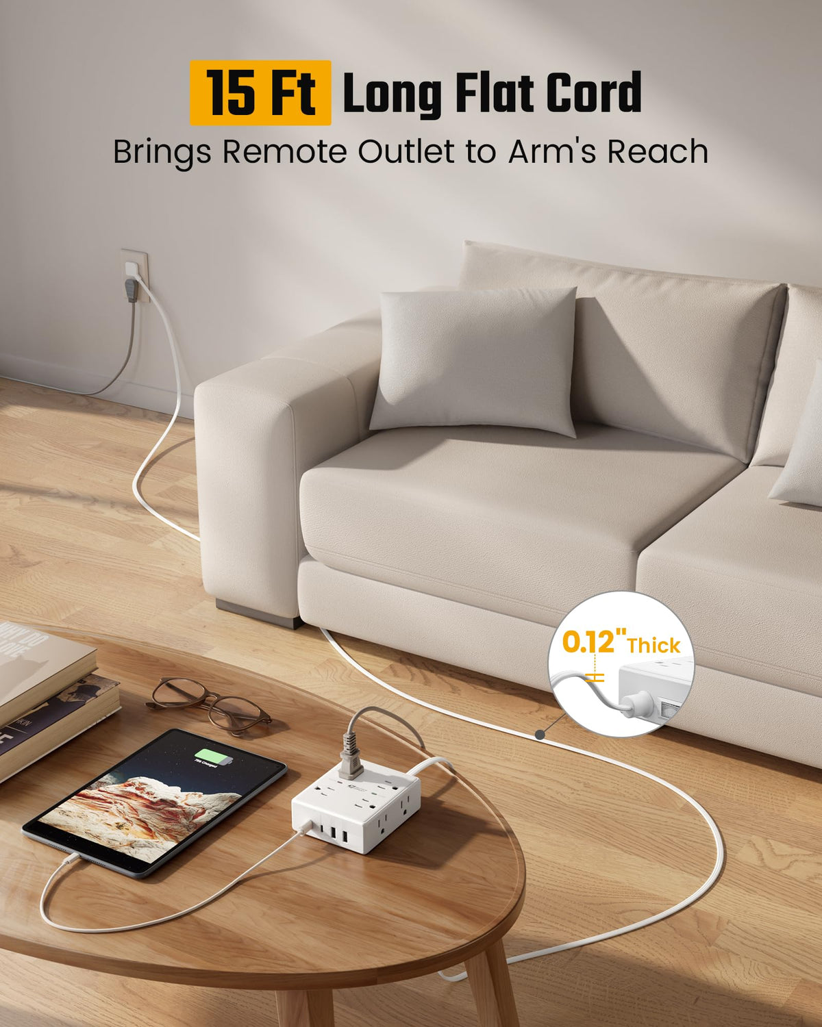 SUPERDANNY 8-outlet surge protector keeps desk organized and outlet crowding down.