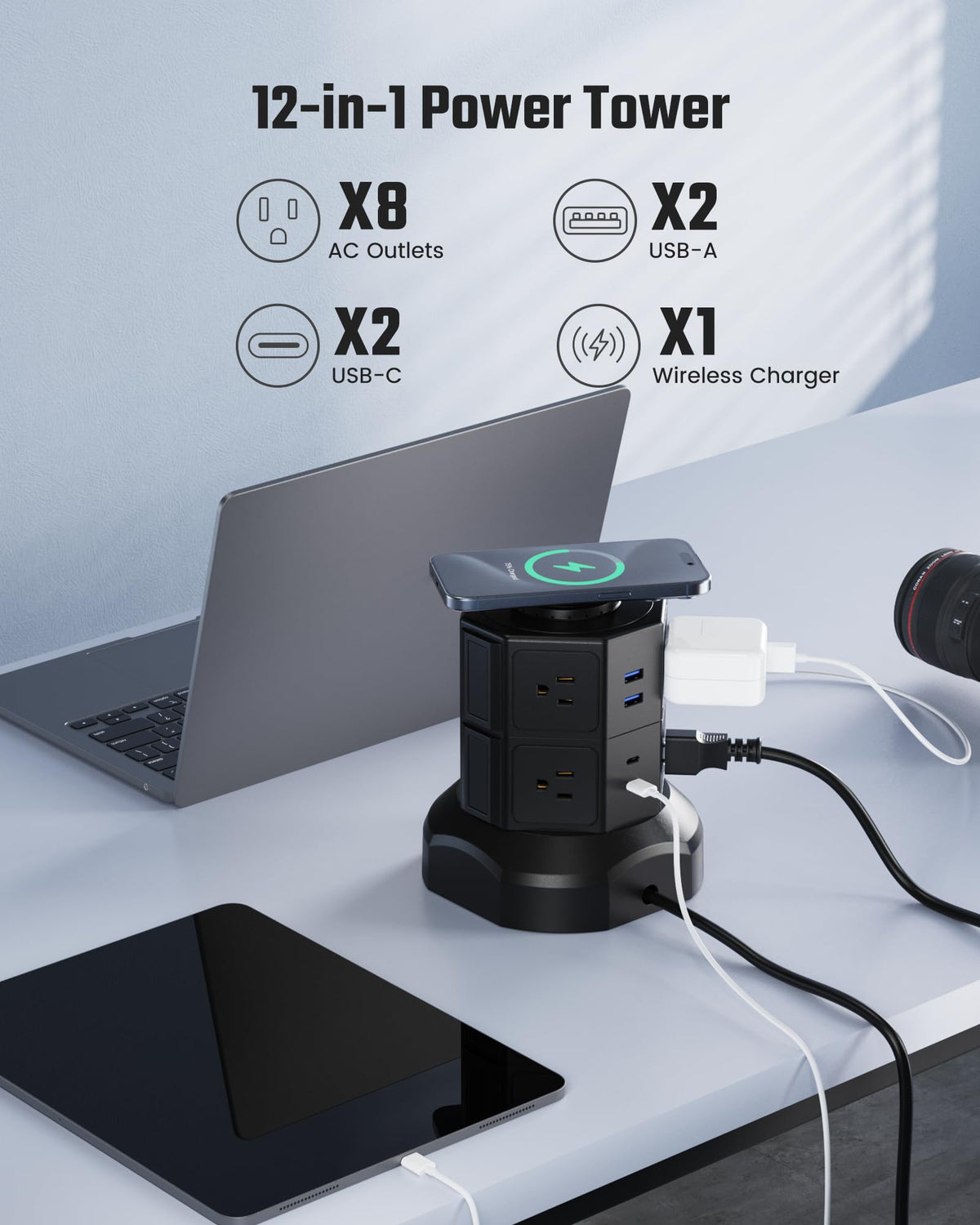 SUPERDANNY base with reset button and wrapped 6.5ft cord for tidy cable management