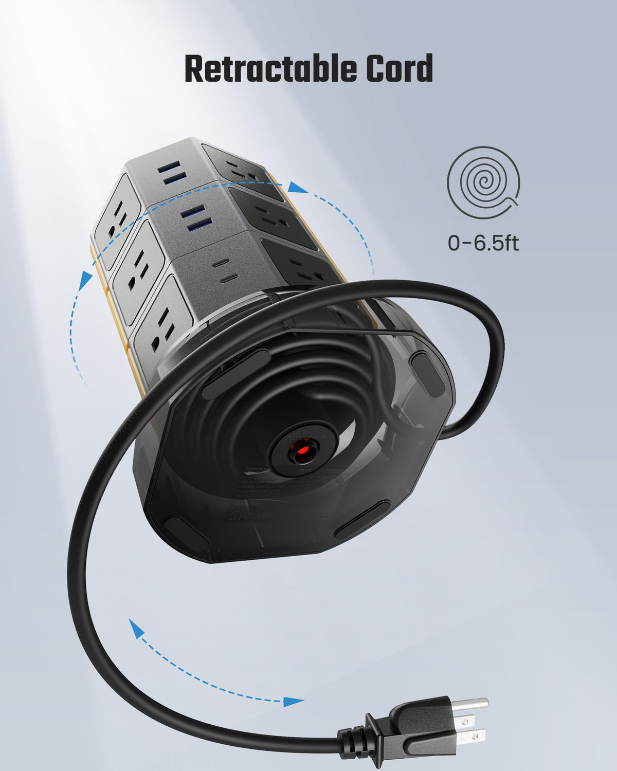 SUPERDANNY base with wrapped cord showing cord management and neat storage advantage