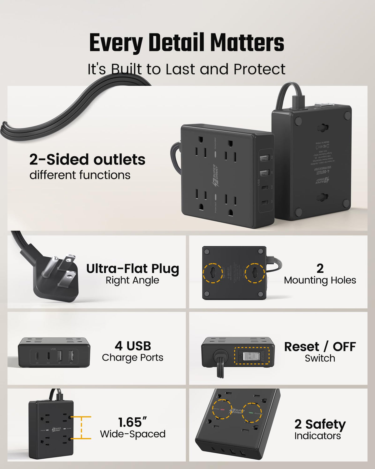 SUPERDANNY lifestyle shot in a dorm room organizing devices and reducing cable clutter