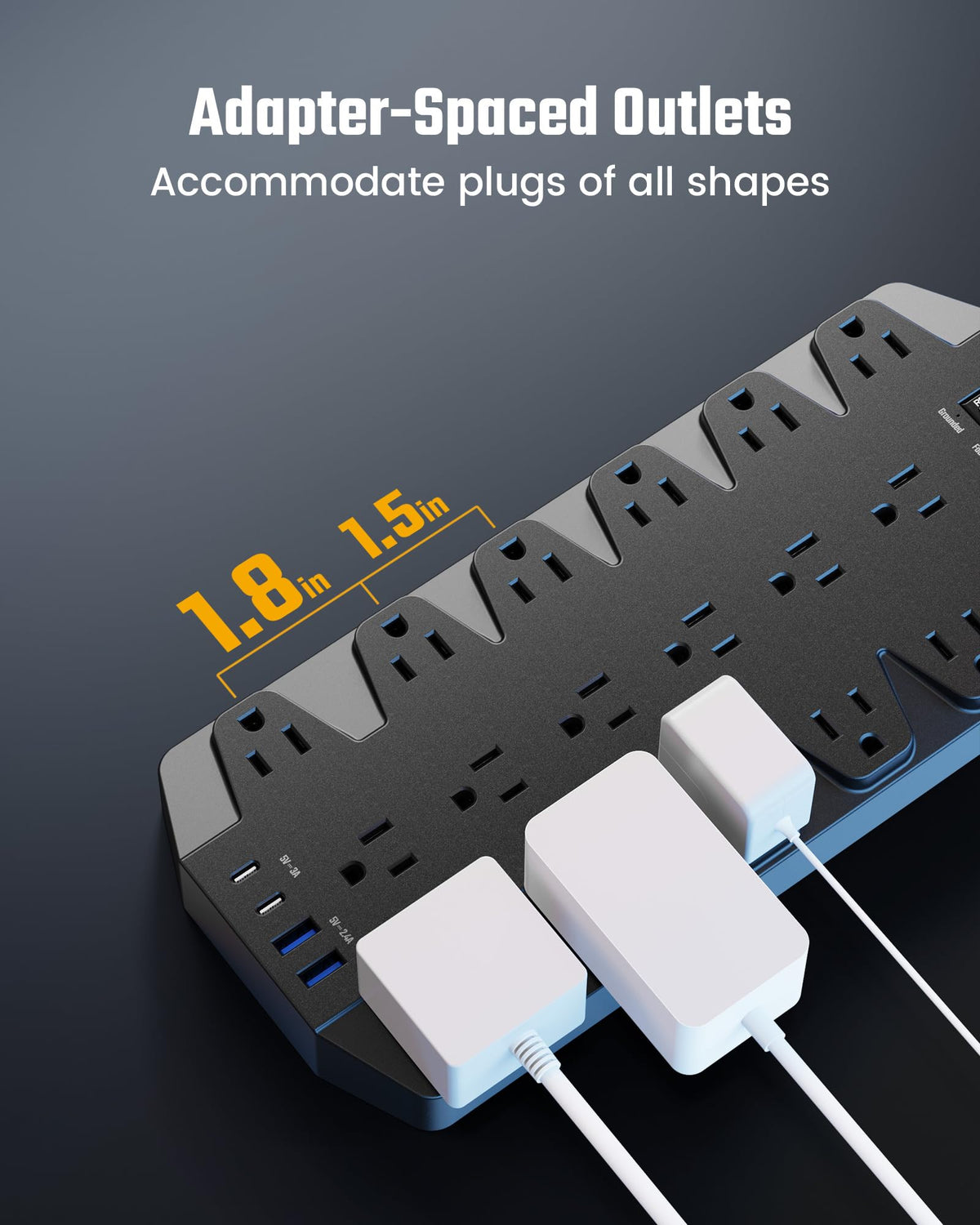 SUPERDANNY flat 45-degree plug placed behind a bookshelf for low-profile fit