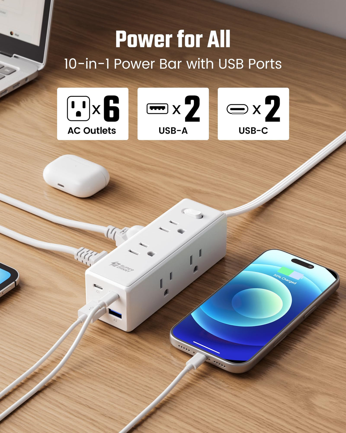 SUPERDANNY flat plug close up demonstrating slim 0.3 inch profile for tight spaces