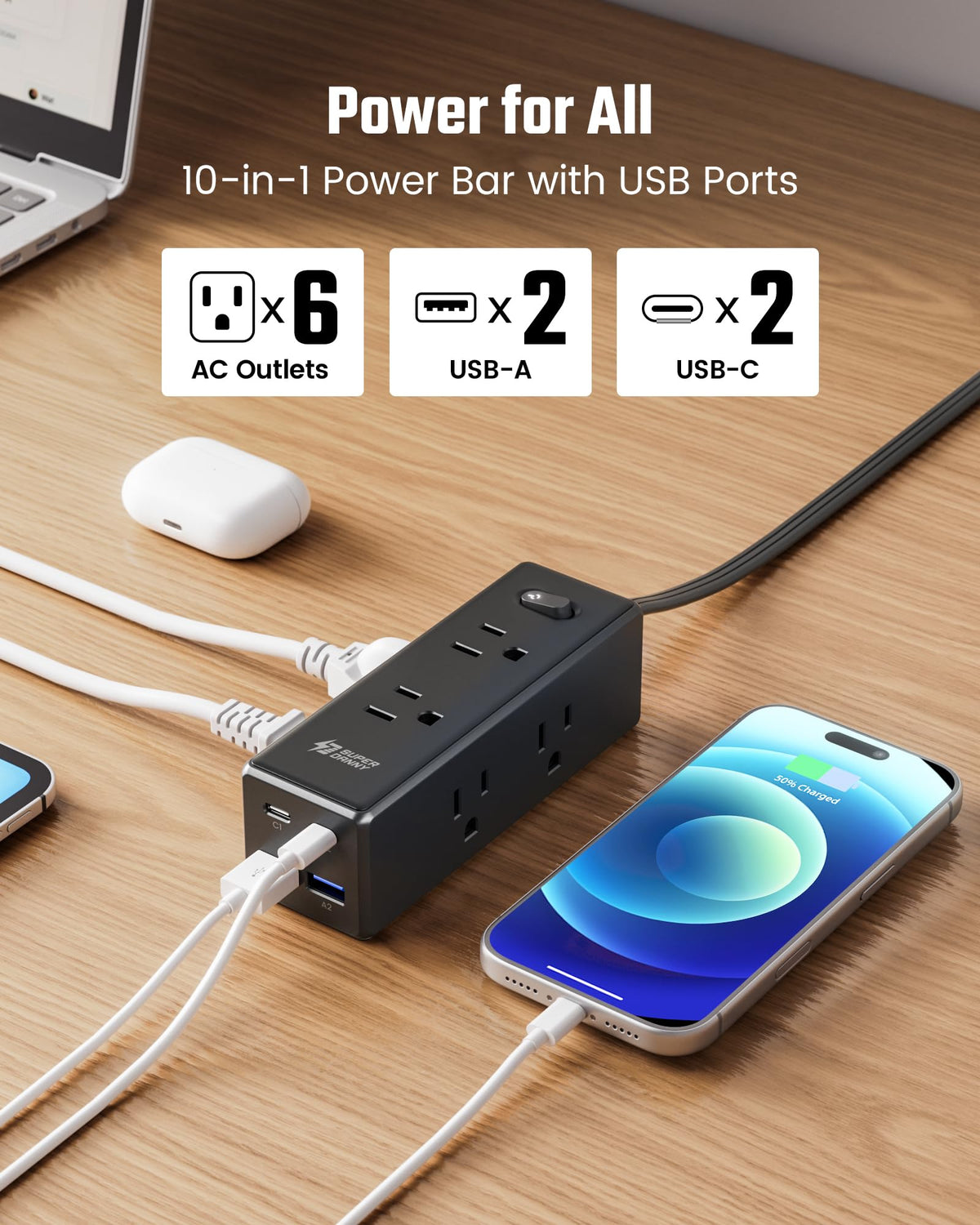 SUPERDANNY flat plug close-up tucks behind furniture to save space