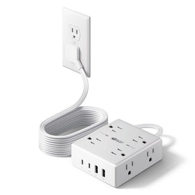 SUPERDANNY flat plug power strip front view for tight spaces and clean desk setup