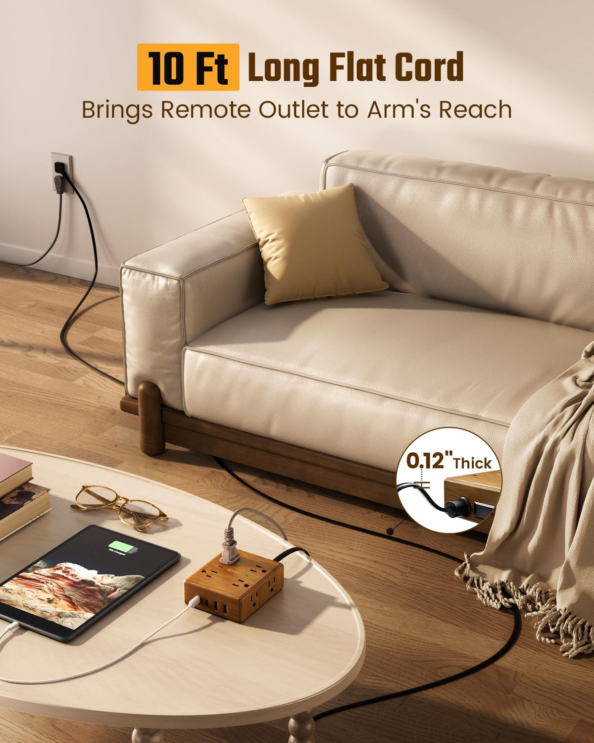 SUPERDANNY flat plug profile flush to wall to save space and hide cord neatly