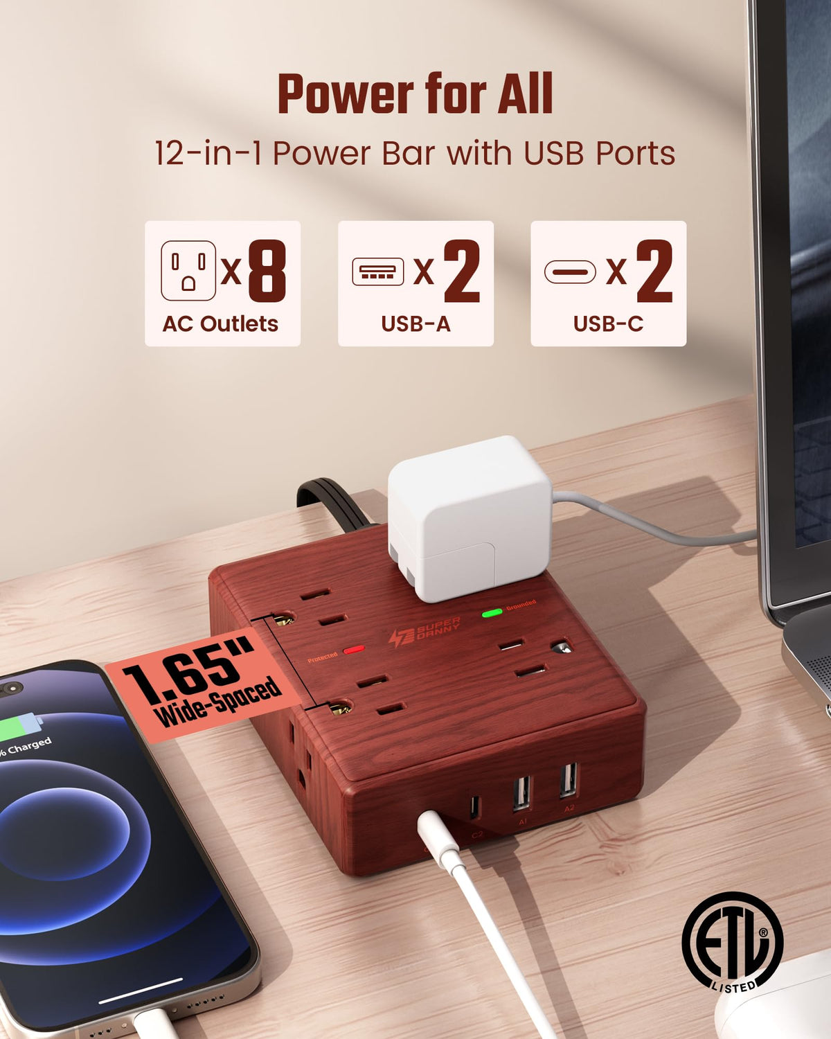 SUPERDANNY flat plug profile fitting behind furniture to save space and stay hidden