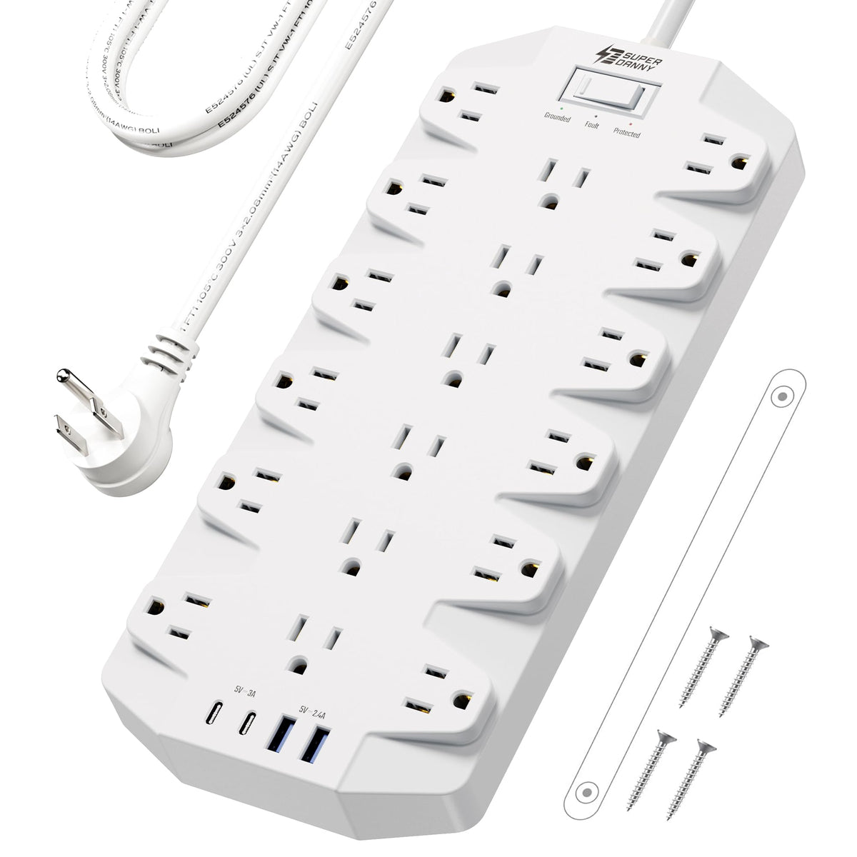 SUPERDANNY front view showing 18 outlets and clean layout for organized power