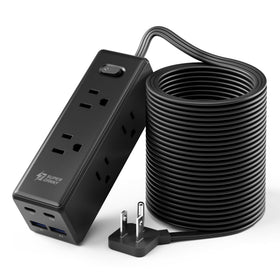 SUPERDANNY front view showing power strip and benefits of multiple outlets