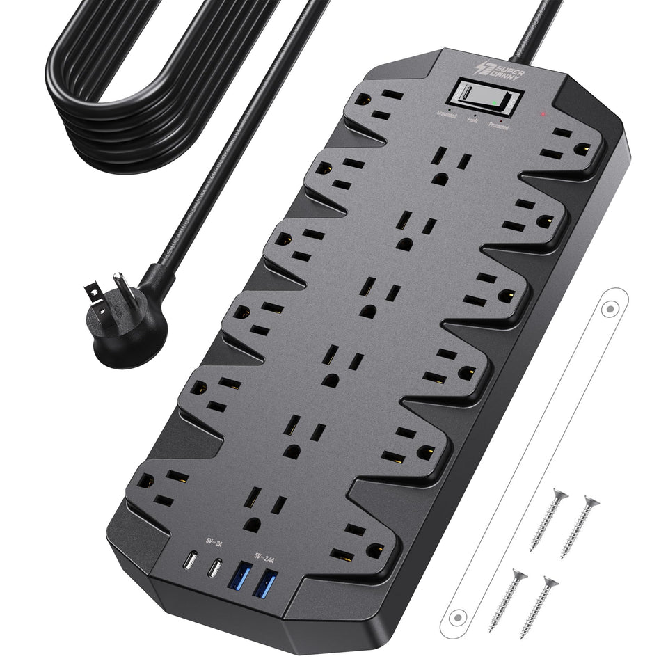 SUPERDANNY front view showing 18 outlets and sleek housing for organized power