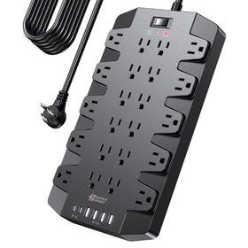SUPERDANNY front view showing 22 grounded outlets and clean layout for organized power