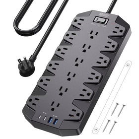 SUPERDANNY front view showing 18 outlets and 4 USB ports, organized power solution