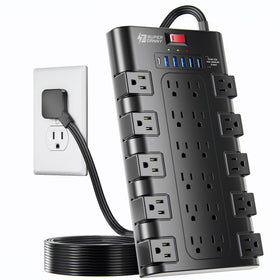 SUPERDANNY front view showing 22 outlets and 6 USB ports, ideal for dense setups
