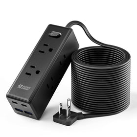 SUPERDANNY front view showing six outlets and four USB ports for versatile charging