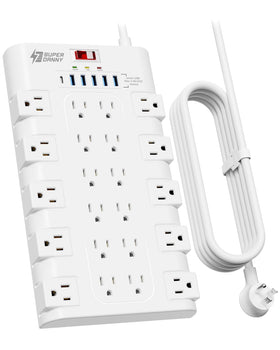 SUPERDANNY front view showing 22 outlets and 6 USB ports for maximum device charging