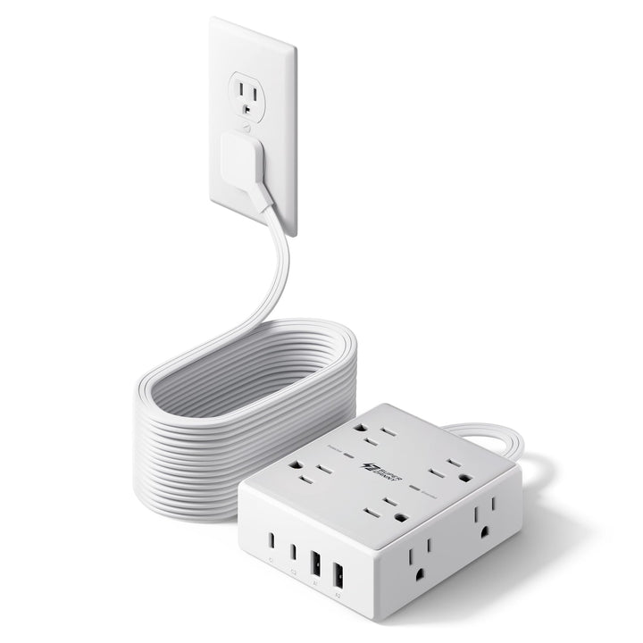 SUPERDANNY front view showing eight outlets and four USB ports for versatile charging