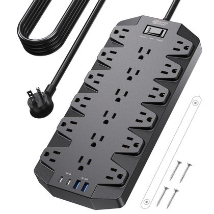 SUPERDANNY front view showing 18 outlets and 4 USB ports, helps declutter workspaces