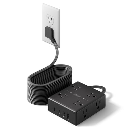 SUPERDANNY front view showing 8 outlets and 4 USB ports for organized charging