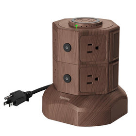 SUPERDANNY power tower front view showing compact vertical footprint and many outlets for tidy charging