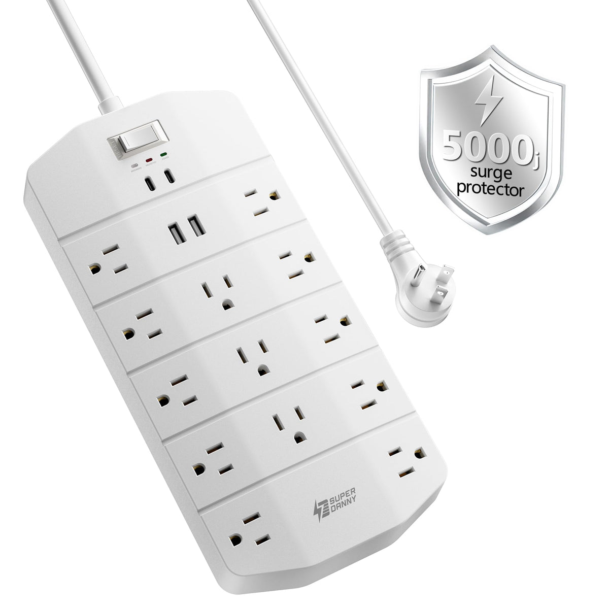 SUPERDANNY front view showing 13 outlets and four USB ports for versatile charging